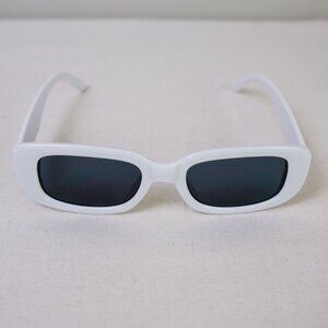 y2k rectangle retro style White Frame, Dark Lens frame sunglasses